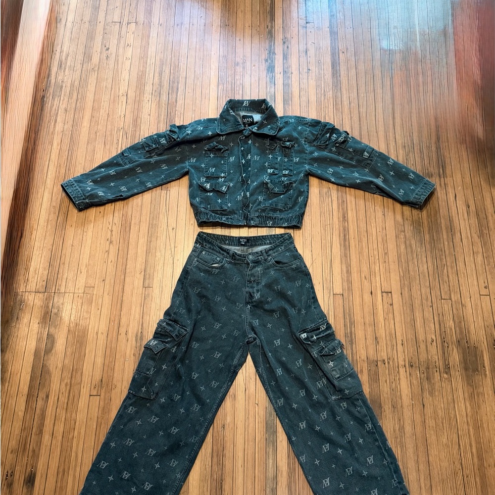 BoohooMAN Black Denim Jacket and Pants Set